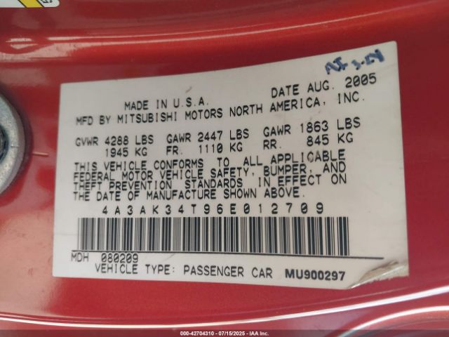 2006 MITSUBISHI ECLIPSE 4A3AK34T96E012709 Photo 8