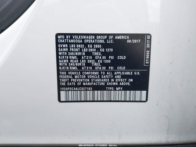 Volkswagen 2.0 tsi 2018 1V2AP2CA6JC527183 Image 9