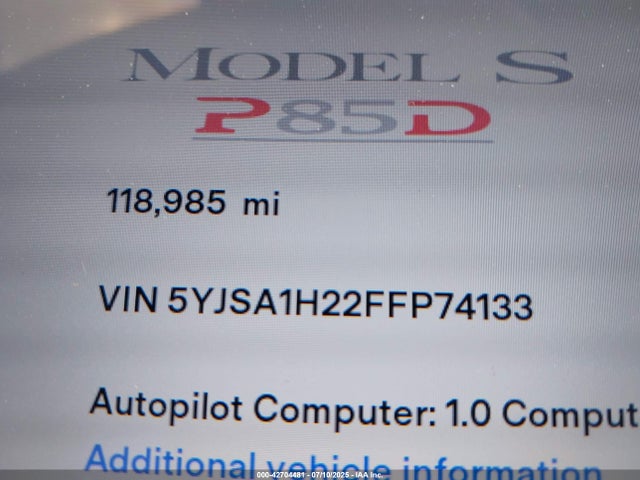 2015 TESLA MODEL S 5YJSA1H22FFP74133 Photo 6