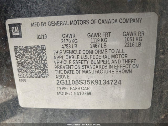 2G1105S35K9134724 Chevrolet lfx - spark ignited direct injection, vvt, e85 max, alum