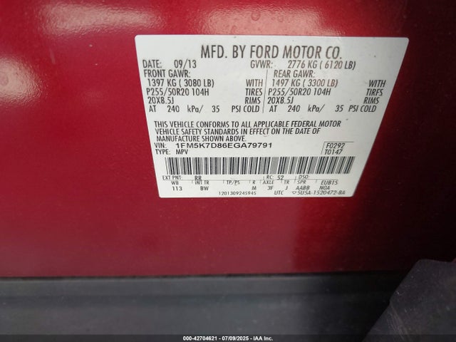 1FM5K7D86EGA79791 Ford 2014