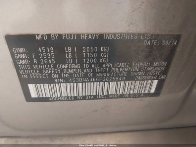 2015 SUBARU LEGACY 4S3BNAJ66F3025849 Photo 8