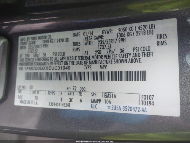 1FMCU0GXXEUC31049 Ford Escape