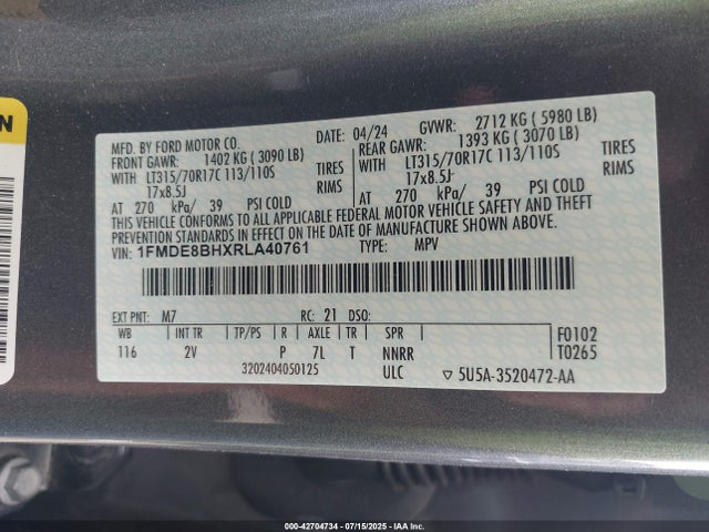 1FMDE8BHXRLA40761 Ford ecoboost