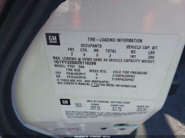 2002 CHEVROLET CORVETTE 1G1YY22G625116299 Photo 8