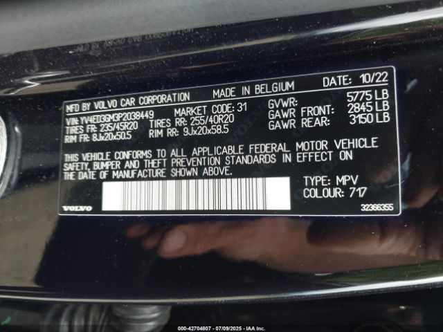 2023 VOLVO C40 RECHARGE PURE ELECTRIC YV4ED3GM3P2038449 Photo 8