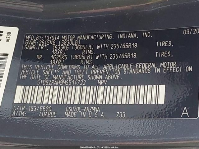 2021 TOYOTA HIGHLANDER 5TDGZRAH9MS514722 Photo 8