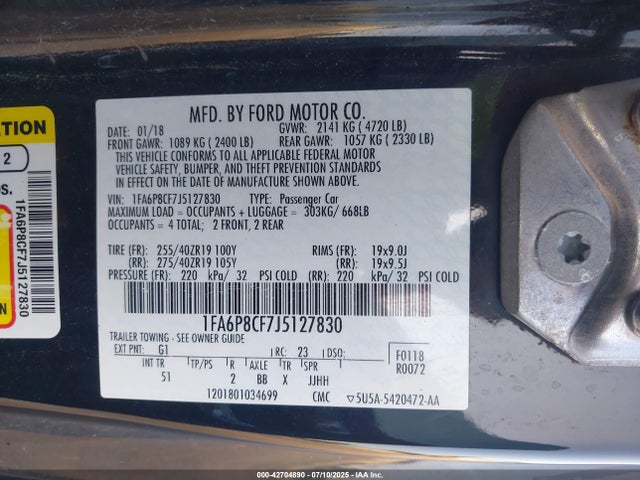 Продаж на аукціоні авто 2018 Ford Mustang Gt Premium, vin: 1FA6P8CF7J5127830, номер лоту: 42704890