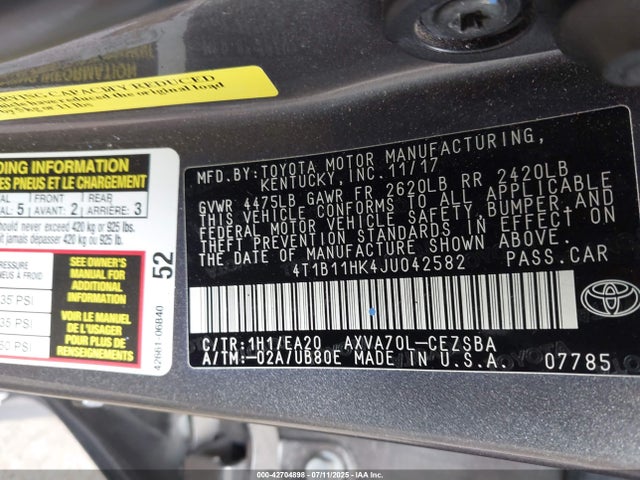 4T1B11HK4JU042582 Toyota a25a-fks