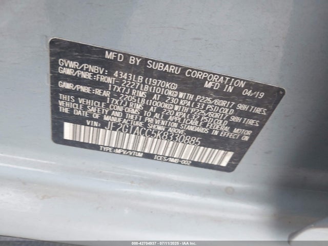 JF2GTACC5K8330885 Subaru naturally aspirated