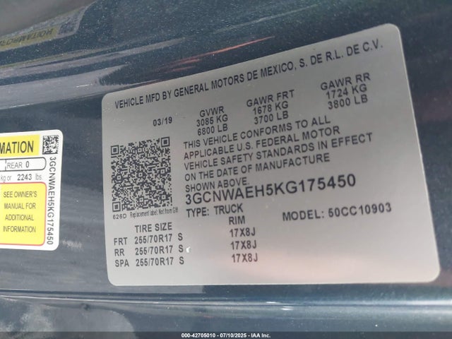 3GCNWAEH5KG175450 Chevrolet lv3 - gen 5, sidi, vvt, e85 max, alum