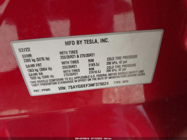 2022 TESLA MODEL Y 7SAYGDEF3NF379624 Photo 8