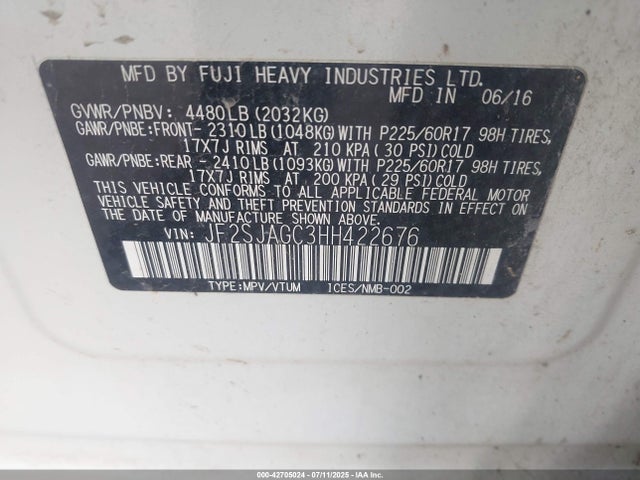 JF2SJAGC3HH422676 Subaru naturally aspirated u5