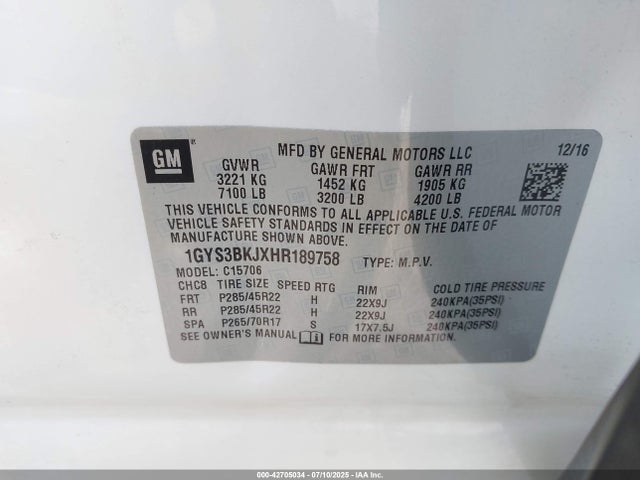 2017 CADILLAC ESCALADE 1GYS3BKJXHR189758 Photo 8