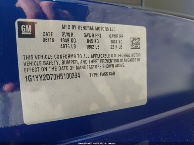 2017 CHEVROLET CORVETTE 1G1YY2D70H5100394 Photo 8