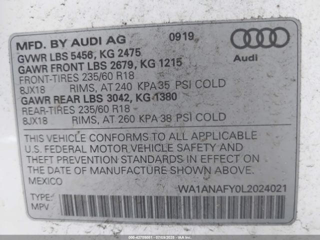 2020 AUDI Q5 WA1ANAFY0L2024021 Photo 8