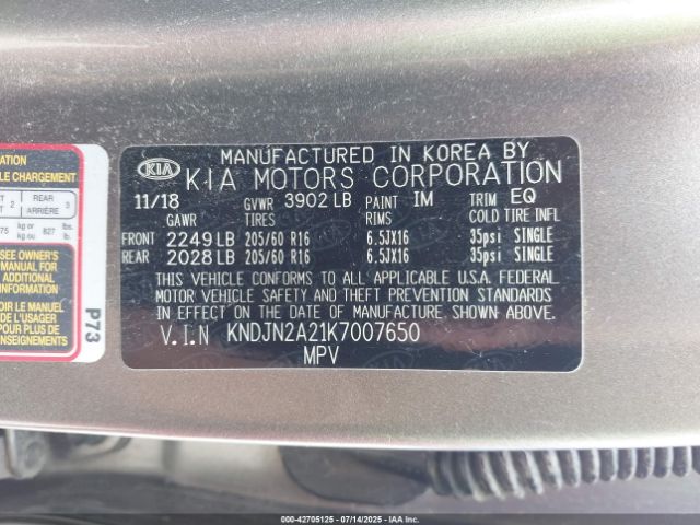 2019 KIA SOUL KNDJN2A21K7007650 Photo 8