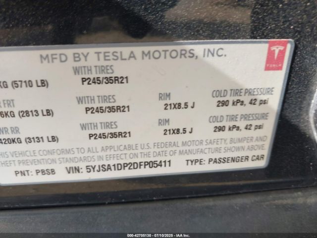 2013 TESLA MODEL S 5YJSA1DP2DFP05411 Photo 8