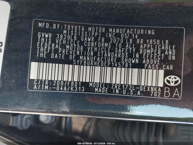 5YFBURHE0EP145781 Toyota 2zr-fe