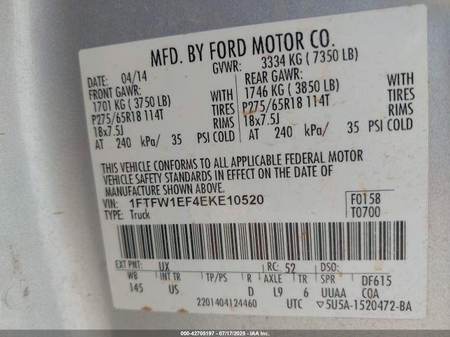 1FTFW1EF4EKE10520 Ford 2014