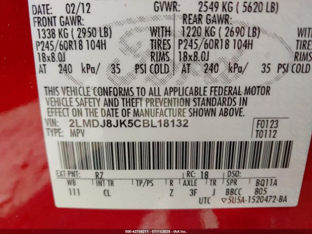 2012 LINCOLN MKX 2LMDJ8JK5CBL18132 Photo 8