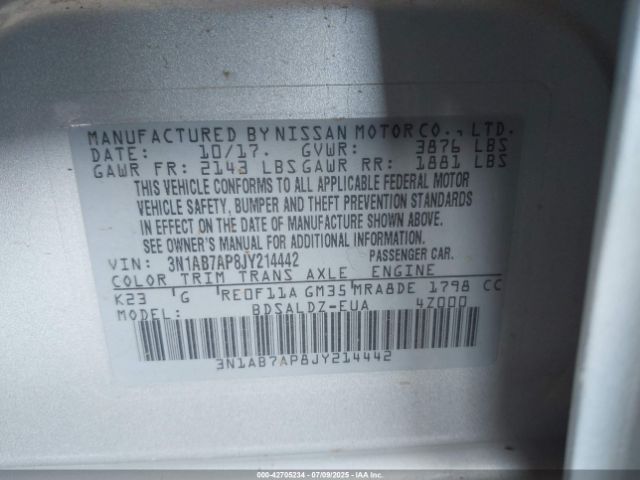 2018 NISSAN SENTRA 3N1AB7AP8JY214442 Photo 8
