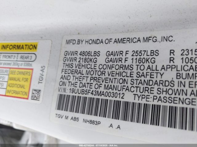 2021 ACURA TLX 19UUB5F43MA003012 Photo 8