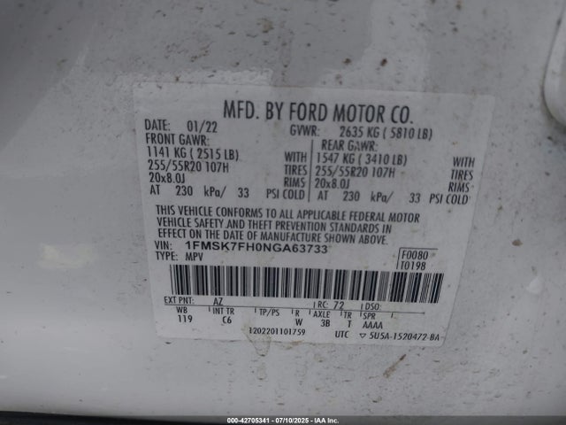Ford ecoboost 2022 1FMSK7FH0NGA63733 Image 9