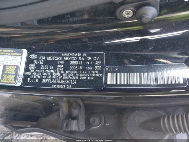 3KPFL4A78JE230124 KIA mpi nu