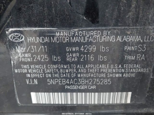 2011 HYUNDAI SONATA 5NPEB4AC3BH275285 Photo 8