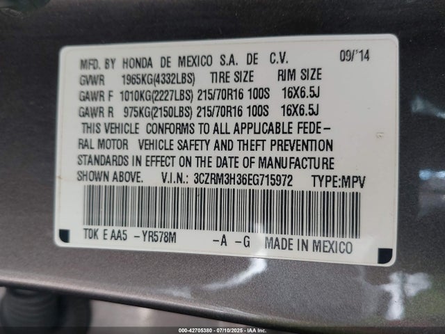 3CZRM3H36EG715972 Honda k24z7