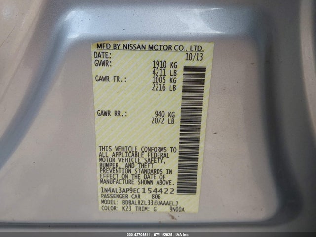 1N4AL3AP9EC154422 Nissan 2014