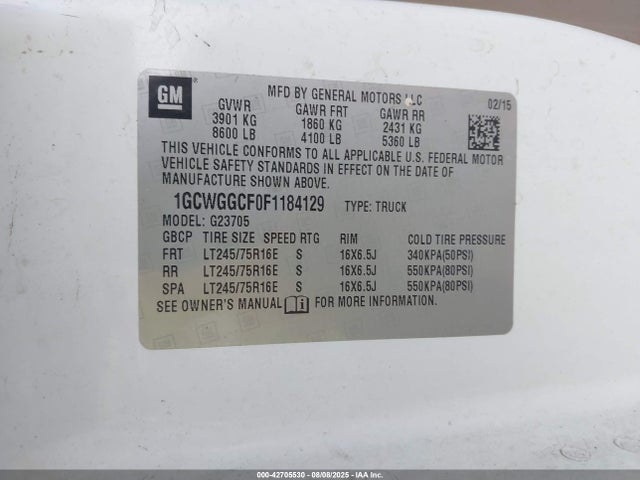 1GCWGGCF0F1184129 Chevrolet l20