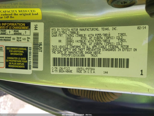 5TFEY5F11EX161886 Toyota 3ur-fe