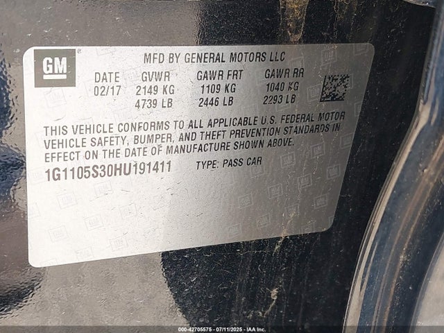 1G1105S30HU191411 Chevrolet lfx - sidi: spark ignited direct injection, vvt, e85 max, alum