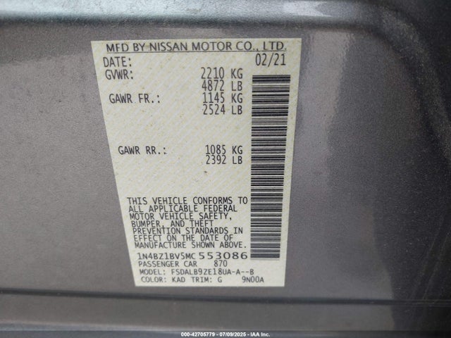 Nissan 2021 2021 1N4BZ1BV5MC553086 Image 9