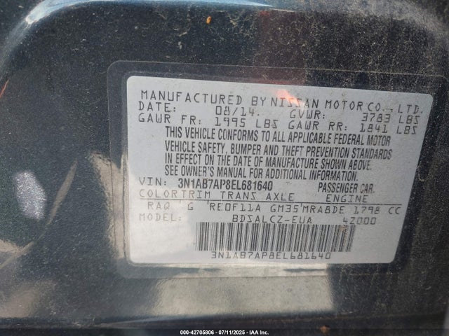 Nissan Sentra 2014 3N1AB7AP8EL681640 Image 9