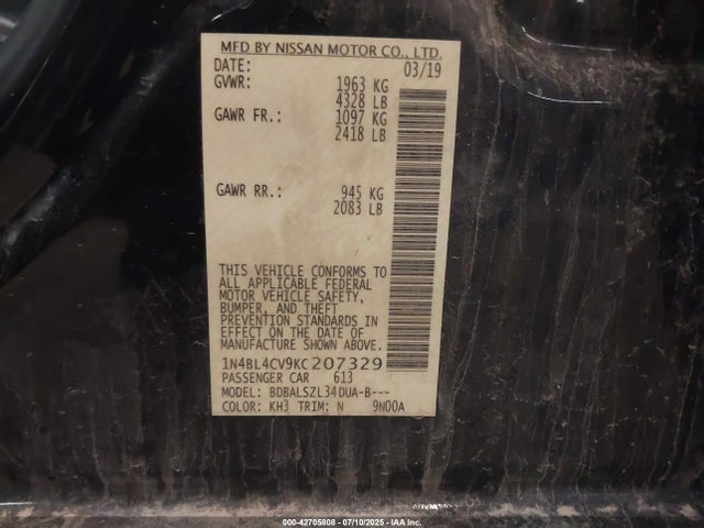 1N4BL4CV9KC207329 Nissan 2019