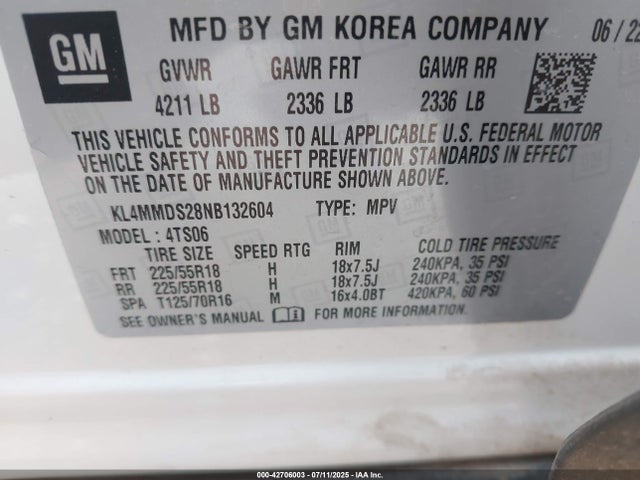 KL4MMDS28NB132604 Buick lih - e0-15, di, l3, vvt, alum, css prime