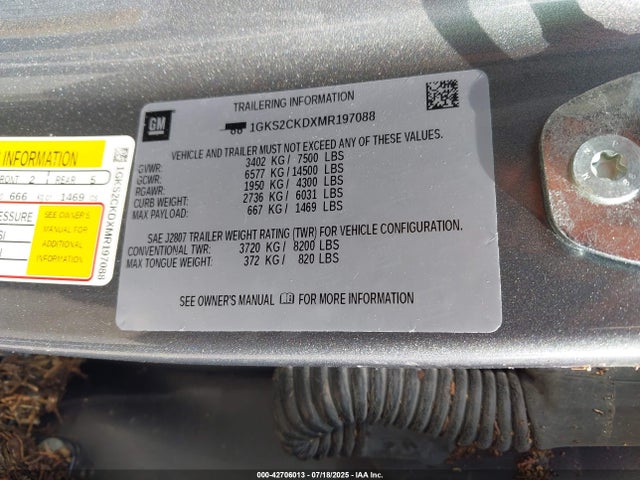 1GKS2CKDXMR197088 GMC l84 - di, alum, gen 5, var 2
