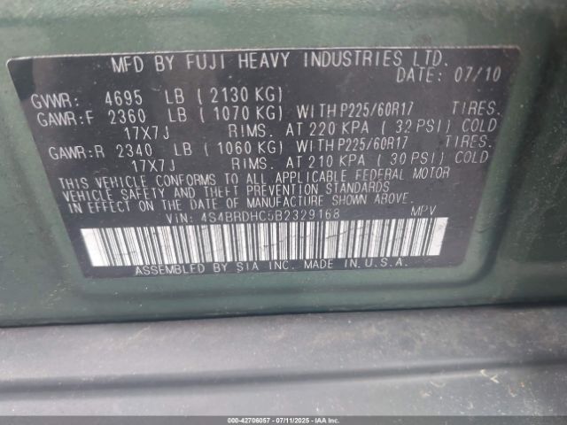 2011 SUBARU OUTBACK 4S4BRDHC5B2329168 Photo 8