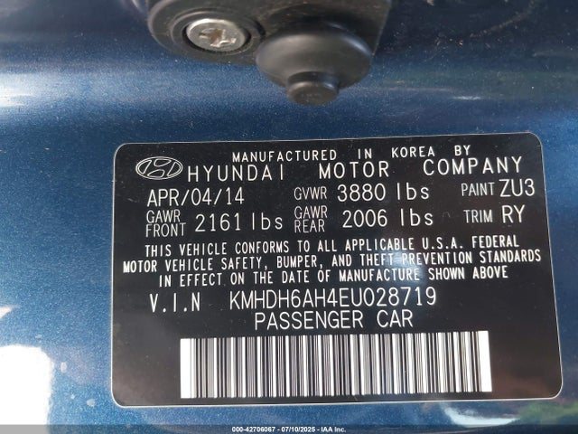 KMHDH6AH4EU028719 Hyundai dohc gdi nu
