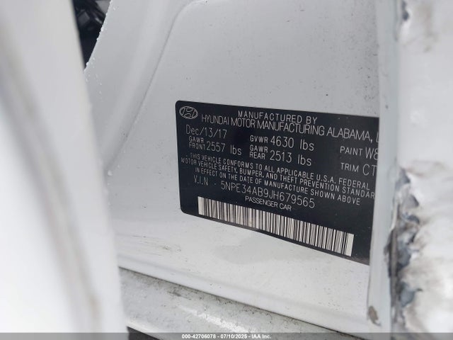42706078 :رقم المزاد ، 5NPE34AB9JH679565 vin ، 2018 Hyundai Sonata Sport/limited/sel مزاد بيع