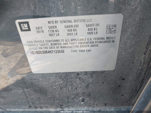 1G1BD5SM4H7133642 Chevrolet le2 -di: direct injection, vvt: variable valve timing, gen, alum