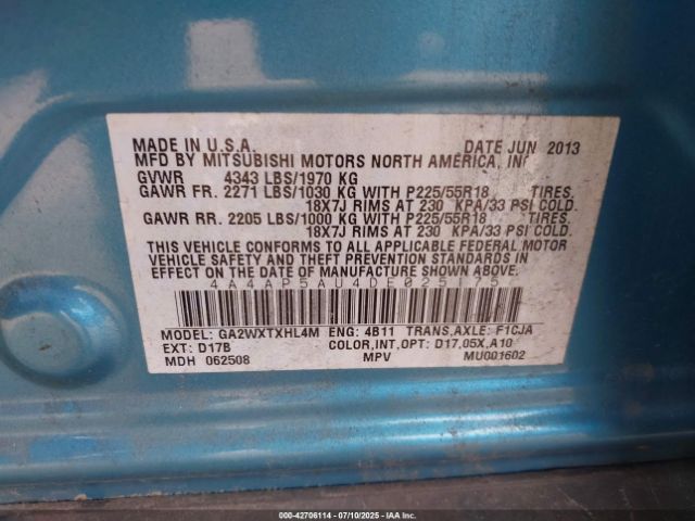 2013 MITSUBISHI OUTLANDER SPORT 4A4AP5AU4DE025175 Photo 8