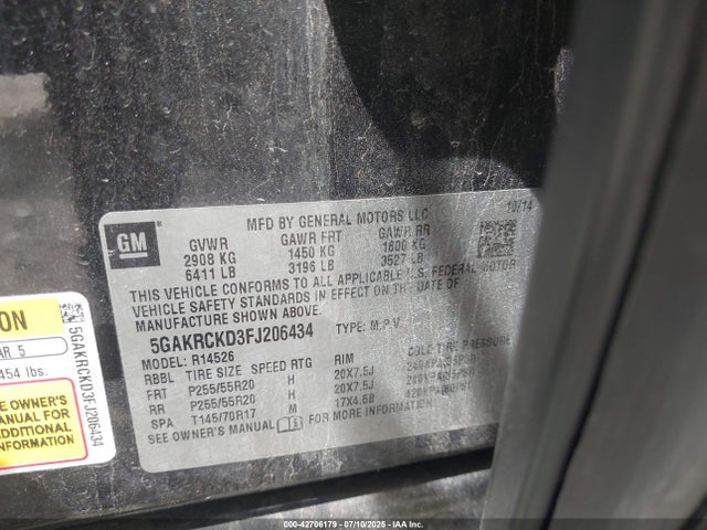 5GAKRCKD3FJ206434 Buick llt