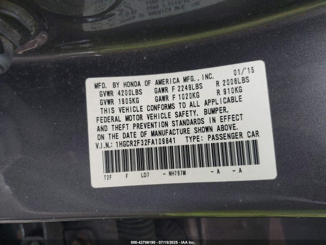 Honda k24w1 2015 1HGCR2F32FA109841 Image 9
