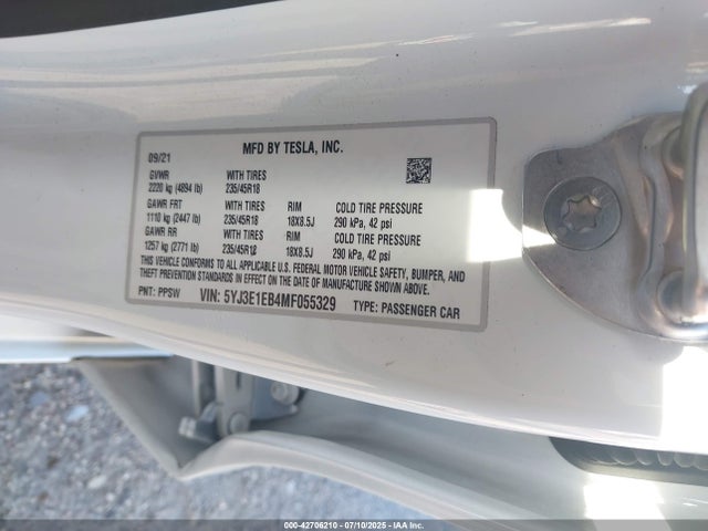 2021 TESLA MODEL 3 5YJ3E1EB4MF055329 Photo 8