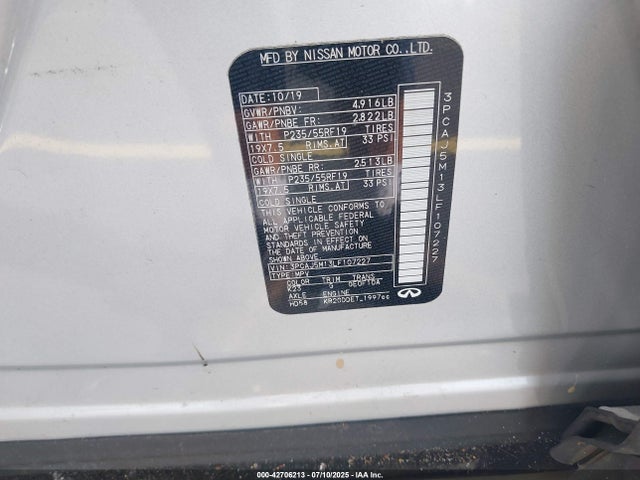Aukcja sprzedaży 2020 Infiniti Qx50 Luxe, vin: 3PCAJ5M13LF107227, numer aukcji: 42706213