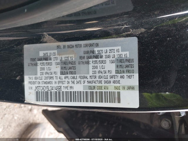 42706306 :رقم المزاد ، JM3TCADY5L0414896 vin ، 2020 Mazda Cx-9 Grand Touring مزاد بيع